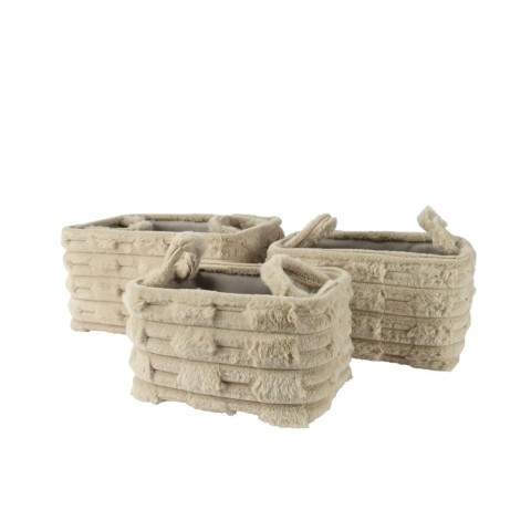 SET 3 CESTI PELLICCIA CREMA H.22CM.